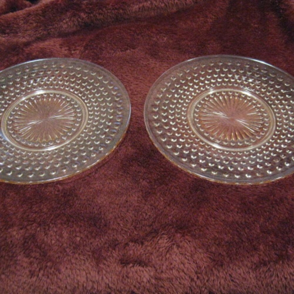 Lot of 2 Lunch Plates Vintage Pink Hobnail Bubble Depression Glass 8 3/8”